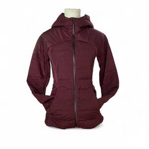 Lululemon Down For It All Jacket XS Burgundy Merlot Hooded Lightweight Warm